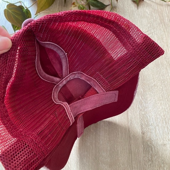 MAMA Trucker Hat high Ponytail Baseball Hat Wine Red Distressed Vintage Wash - Picture 5 of 6